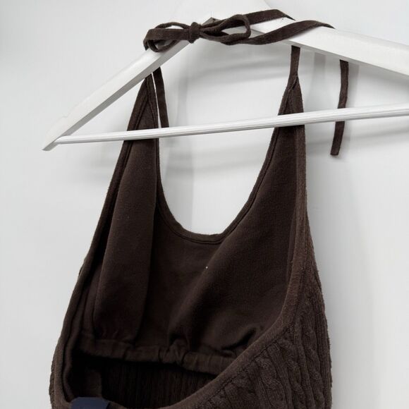 Gap Brown Y2k Halter Cable Knit Tank Top Cotton Size Large - Picture 8 of 11